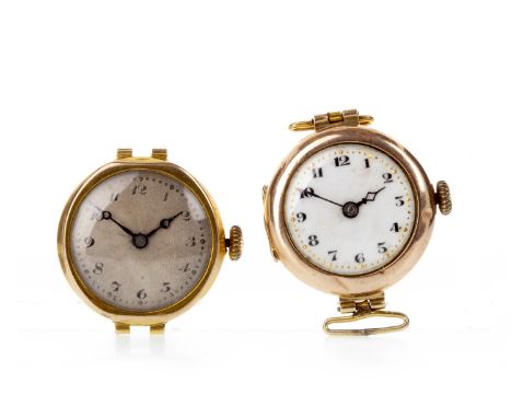 TWO LADY'S EARLY TWENTIETH CENTURY NINE CARAT GOLD MANUAL WIND WRIST WATCHESeach with a round white dial and Arabic numerals 