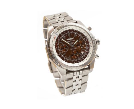 GENTLEMAN'S BREITLING FOR BENTLEY MOTORS STAINLESS STEEL CHRONOGRAPH WRIST WATCHthe round black dial with applied stainless s