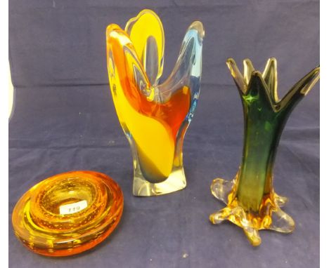 A collection of Whitefriars glass 1960's/70's including red, blue, clear, green, amethyst and other bubble ashtrays, red and 