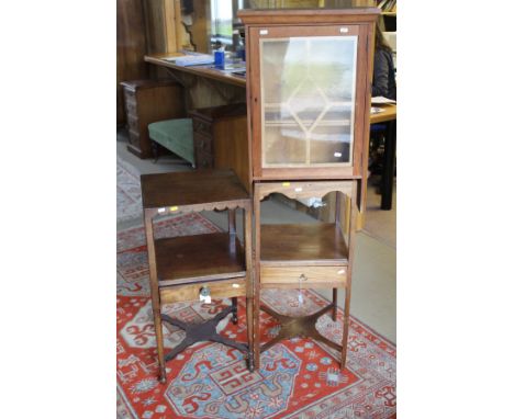 Two similar 19th Century mahogany wash stands, the rectangular tops with shaped aprons above a single shelf with drawer, rais