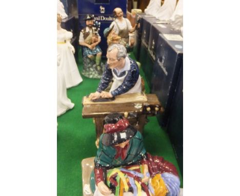 A collection of five Royal Doulton figurines to include "Silks and Ribbons", model No. HN 2017, "The Carpenter", model No. HN