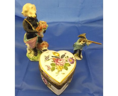 A collection of decorative china wares, etc, to include a Rockingham pot pourri basket painted with flowers, a 19th Century f