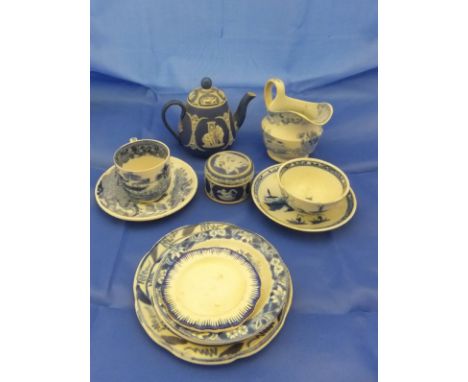 A collection of miniature decorative blue and white china wares to include 18th Century English Delft miniature tea bowl and 