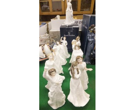A collection of eleven Royal Doulton figurines to include "Au Revoir", "Embrace", "Welcome", "Remembering You", "Christmas La