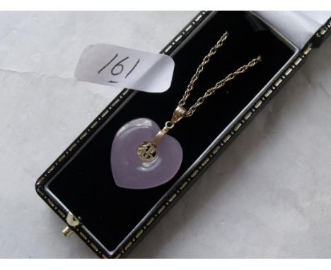 A very nice lavender jade 9ct heart shaped pendant     necklace        