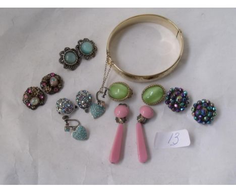 A pair paste earrings and a rolled gold bangle    