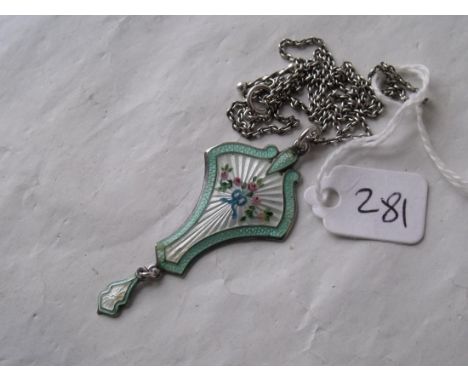 Art Nouveau coloured enamel flower  pendant on chain 7.5g       