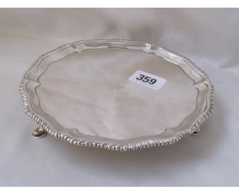 Georgian waiter with moulded gadroon rim  on 3 hoof feet 7” dia Lon 1771 over struck  R & R   250g        