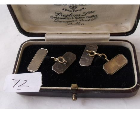 A boxed pair of silver & gold engine turned cufflinks  6.7g 