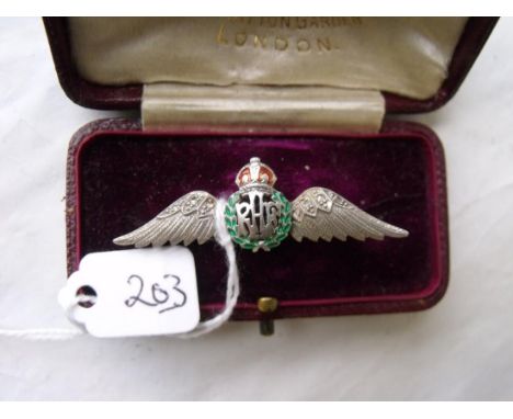 An enamel & diamond set 9ct white gold  RAF brooch 3.3g       