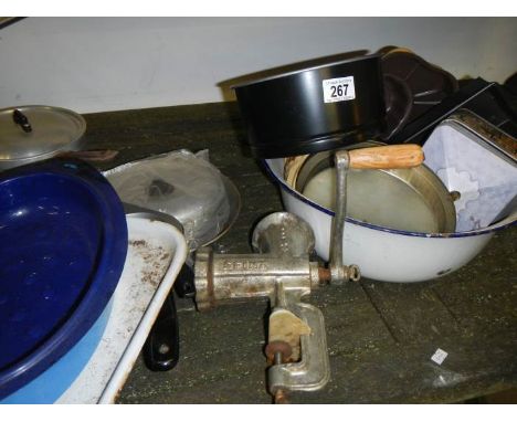 A quantity of enamel ware etc.