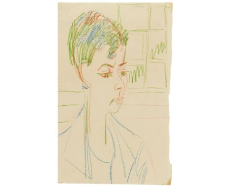 Ernst Ludwig Kirchner, FrauenkopfFarbkreidezeichnung auf glattem Papier. 50,7 x 31,7 cm. Unter Glas gerahmt. Oben rechts mit 