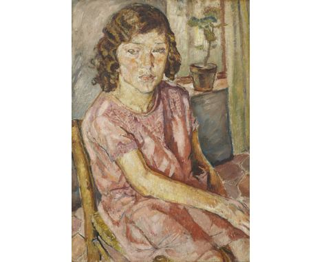 Mela Muter (Maria Melania Mutermilch), Sitzende im rosafarbenen Kleid. Verso: Männliches PortraitÖl auf Holz. 73 x 49,7 cm. G