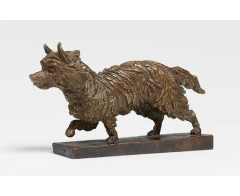 Renée Sintenis, WildhundBronze. Höhe 8 cm. Auf der mitgegossenen Plinthe rechts monogrammiert 'RS' und seitlich mit dem Gieße