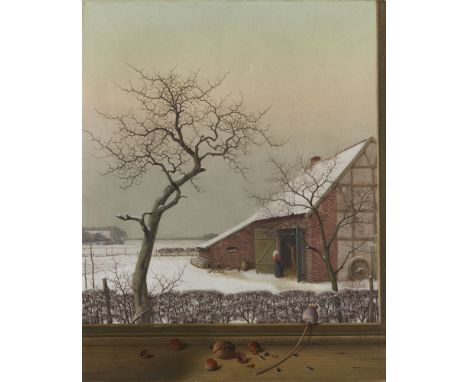 Herbert Böttger, Winterabend am NiederrheinÖl auf Leinwand. 50,5 x 40,2 cm. Gerahmt. Unten links schwarz monogrammiert und da