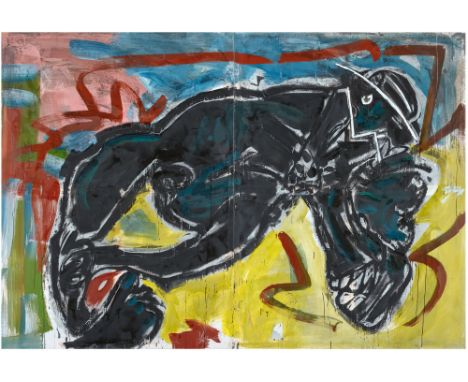 Markus Oehlen, Ohne TitelDispersion und Batik auf Leinwand, 2-teilig 200 x 300 cm. - Mit Atelier- und leichten Altersspuren.P