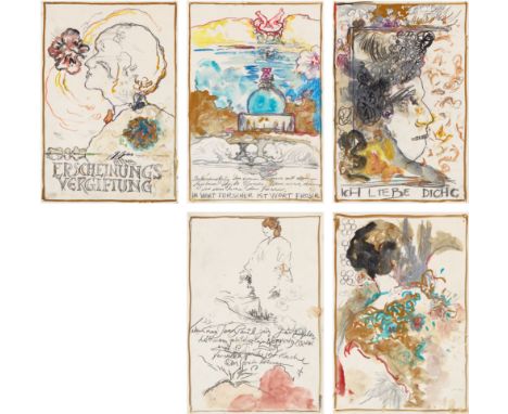 Günter Brus, Erscheinungsvergiftung5 Arbeiten: je Aquarell, Farbstift und Graphit auf Papier Je 42 x 28,5 cm. Einzeln unter G