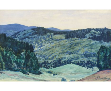 Walter Leistikow, Landschaft mit Blick auf den großen InselbergAquarell und Gouache auf Bütten mit angeschnittenem Wasserzeic