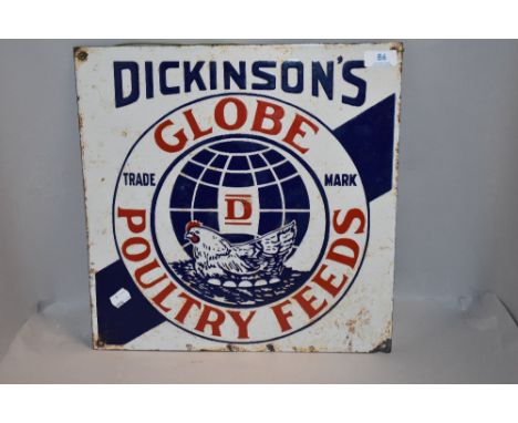 A vintage Dickinson's 'Globe Poultry Feeds' enamel sign