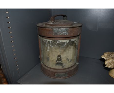 A nautical ships lamp marked Meteorite patent no. 545575 copper body and rolled glass front