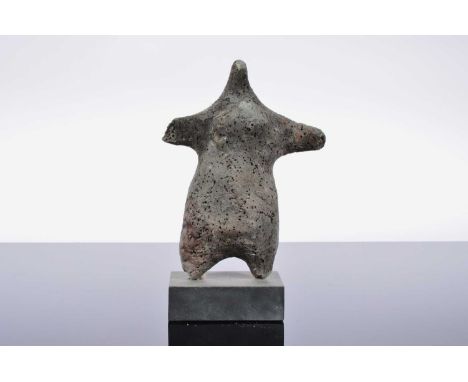 Peter Hayes (born 1946) raku potter and slate, figural female form, rectangular plinth with artist signature 28 cm high by 18