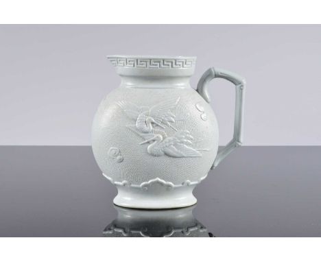 A Brownfield stoneware Yeddo Crane jug designed by Dr Christopher Dresser, 18cm high, marked to base