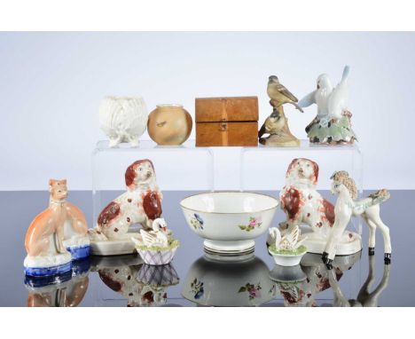 A mixed lot of ceramics and other items, including a damaged Basil Matthews pony, four Royal Copenhagen items, collectors' bo