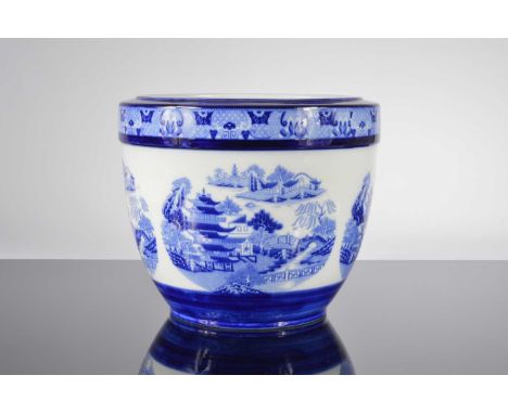 A large early 20th century Mintons blue and white pottery jardiniere, 31cm highDiameter is 36cm , in nice condition. 