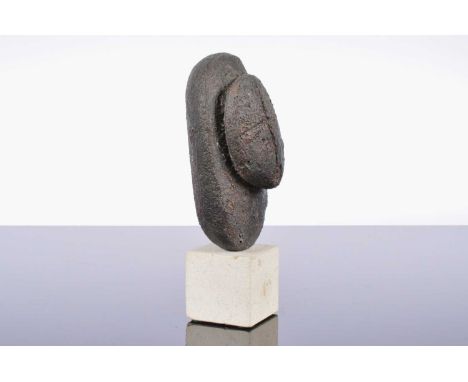 Peter Hayes (born 1946) Raku and stone, ovoid head, on a square white stone plinth signed to underside 21 cm by 8 cm by 7 cm