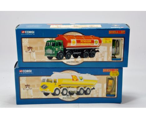 Corgi Diecast Truck Issues comprising No. 11501 ERF KV Tanker (Shell) plus Leyland BP Tanker. NM to M in Boxes. (2)