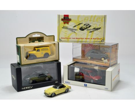 Diecast vehicle group comprising Norev 1/43 issues including Peugeot and Citroen plus others. NM to M in Boxes. (6)