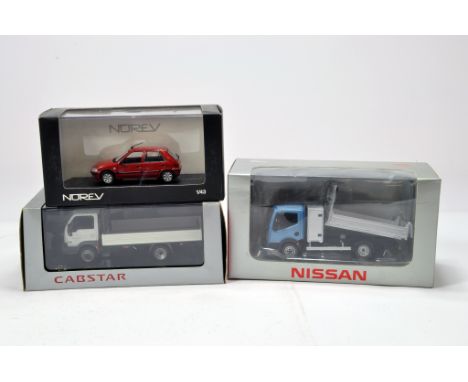 Diecast vehicle group comprising J collections Cabstar Tipper Truck, Norev Peugeot 106 5 Door and Eligor? Nissan Cabstar. NM 