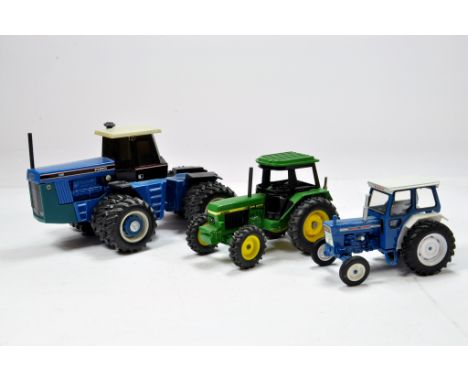 Trio of Unboxed Tractor Models. Scale Models Ford Versatile, Ertl JD3350 and Britains Ford 5000. VG to E. (3)