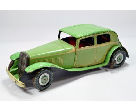 Mettoy large scale 4-door tinplate clockwork Saloon Car. Untested. Some light damage but displays well.