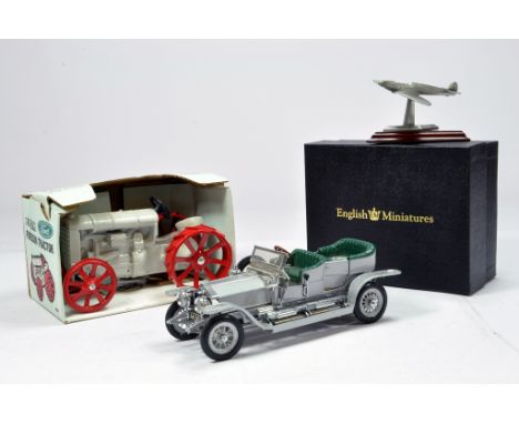 English Miniatures Pewter Model of a Spitfire plus Ertl 1/16 Fordson Tractor and a Diecast Model of a Danbury Mint Rolls Royc