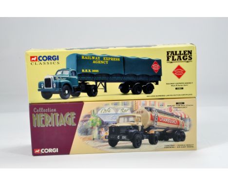 Corgi Commercial Truck Diecast Duo. Classics. No. 70001 Berliet TLR8 Semi (Chambourcy) plus 52801 Mack B Series (Railway Expr