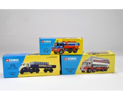 Corgi Commercial Truck Diecast Group. Comprising No. 30401 Thames trader tanker (Gulf Oil), 15101 Scammell Scarab (Express Da
