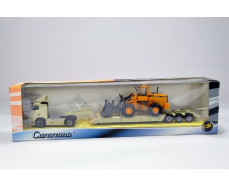 Cararama 1/50 Diecast Plastic Truck Issue. Volvo FH Low Loader with Wheel Loader. NM to M in Box.