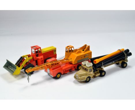 Trio of Dinky Diecast commercial issues including Yale Wheel Loader, Coles Crane and Saviem Pipe Truck. Generally Vg to E. (3