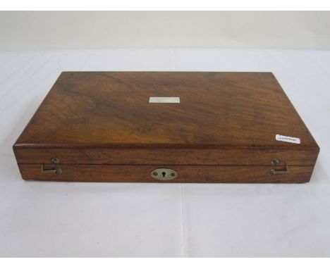 German mahogany cased geometry set with blue velvet lining, marked 'Precision E.O. Richter & Co', 34cm wide