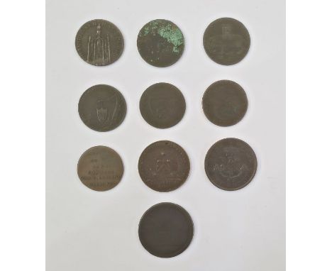 A group of condor tokens (7) together with 1813 one penny token, 1850 bank of upper Canada one penny and Edward VII coronatio