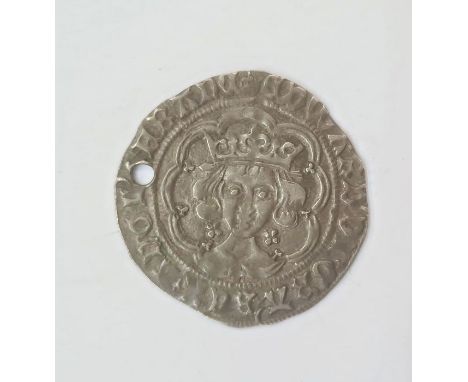 Edward IV (1463-70) light coinage groat, London, quatrefoil at neck, mint mark crown/sun. S.2000 holed weight 3g&nbsp;