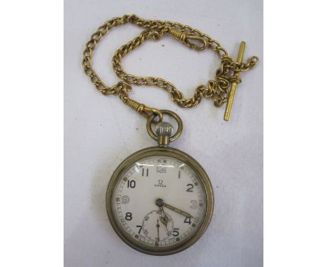 Omega military issue pocket watch with Arabic white enamel dial, subsidiary dial, marked to reverse 'GSTP Y18404' with gilt m