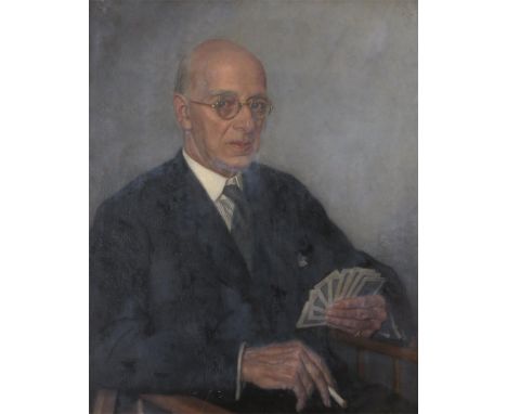 ‡Harold Knight RA (1874-1961)Portrait of Louis Gustave Schwabe (1867-1950) playing cardsSignedOil on canvas77 x 63cmProvenanc