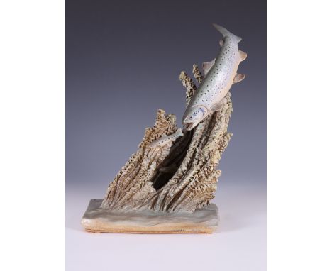 ‡Neil Dalrymple (b.1949)Trout diving for minnowsSigned and dated 1988 Ceramic 23cm high