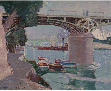 ‡Neville Sotheby Pitcher (1889-1959)Lights on the SeineSigned and titled Oil on board38 x 47cm++Board slightly bowed one or t