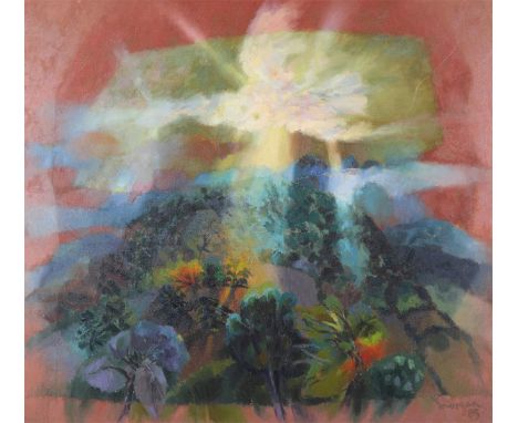 ‡Glyn Morgan (Welsh 1926-2015)Flowers in a landscapeSigned and dated ‘85Oil on canvas90 x 100Lots 48 to 80 - Property from th