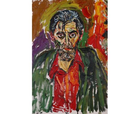 ‡John Bratby RA (1928-1992)Portrait of a man in a red shirtSignedOil on canvas76 x 51cm