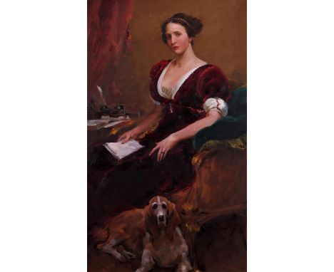 C. M. (late 20th Century)Portrait of Mrs Elizabeth Inchbald seated with her dogSigned with initials and bears date 1890Oil on