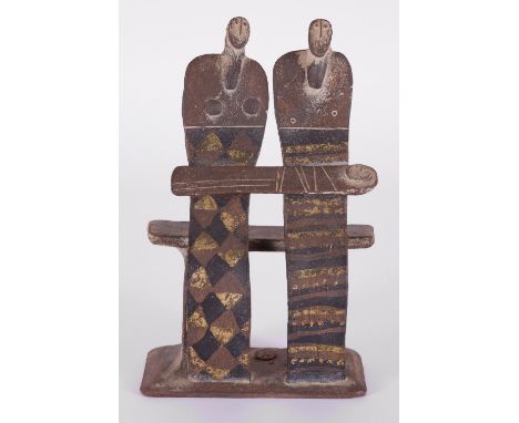 ‡John Maltby (born 1936)Two seated figures with a babySigned with a monogramPainted ceramic27.5cm highProvenance:The Stour Ga